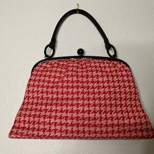 Vintage Tweed Handbag Purse Red,pink and Black  Purse